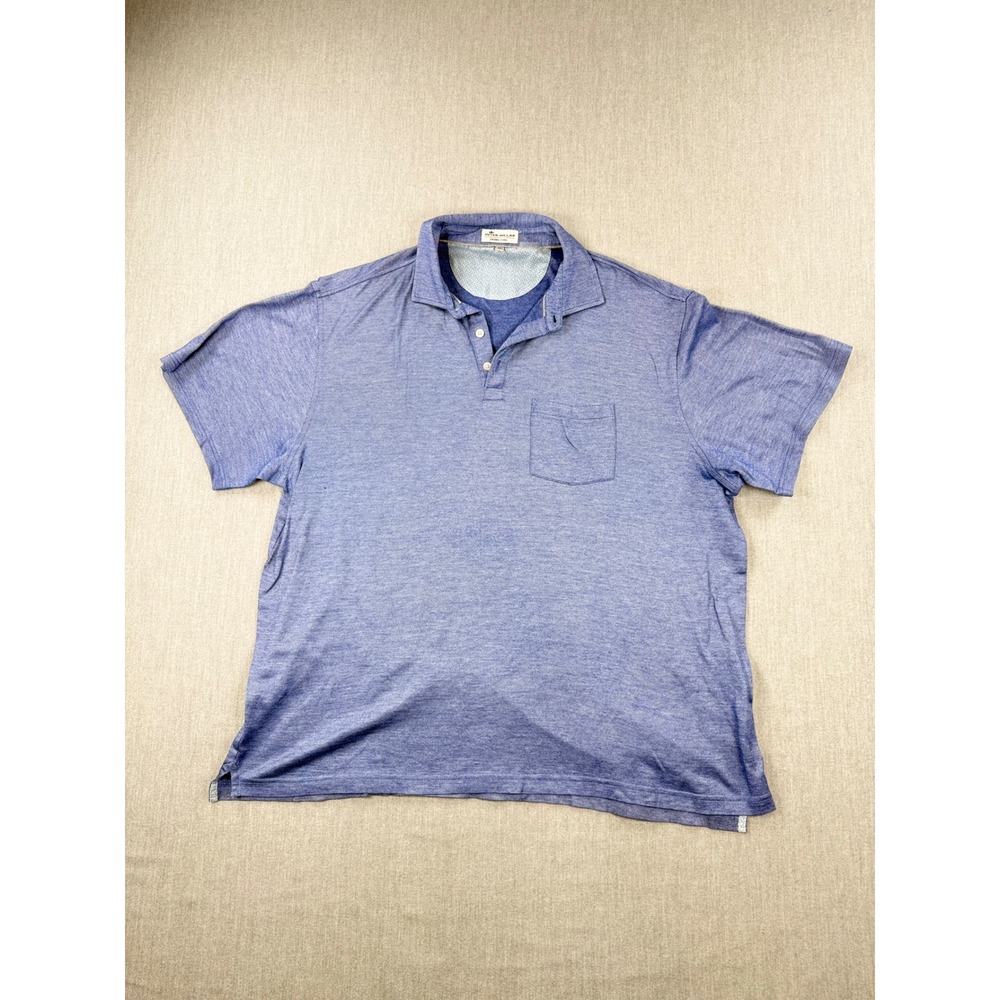 Peter Millar Crown Cool Blue Cotton Tencel Linen Blend Pocket Polo Shirt Mens XL